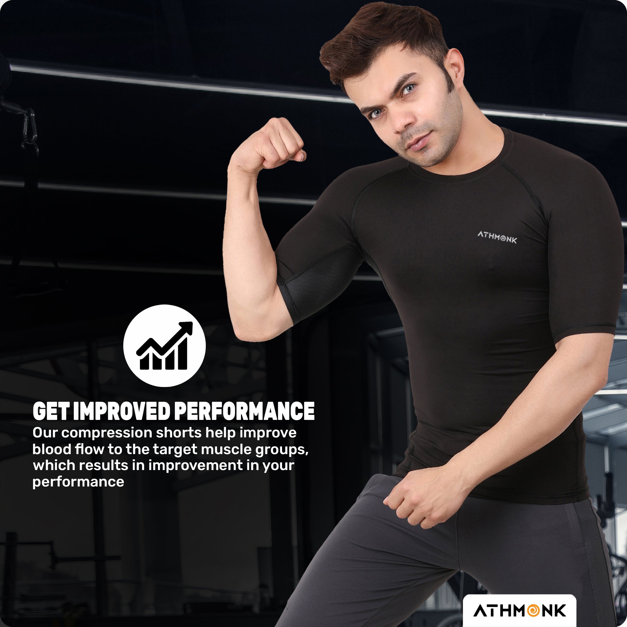 Athmonk Compression T-Shirt Vest Body Shaper Half Sleeve for Men Boys Branded - Nylon Lycra Fabric - Workout Gym Cricket Football Sports Training - Keep Dry Tight Skin Fit - Round Neck